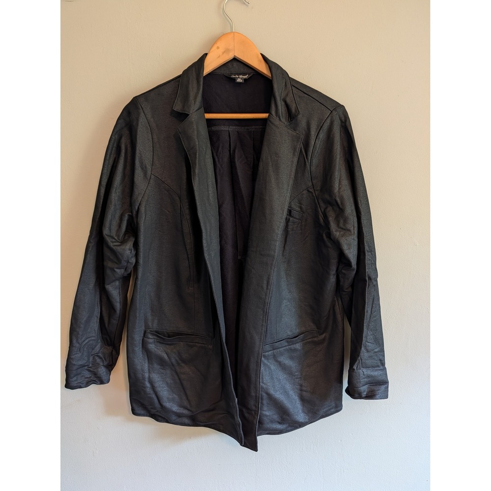 Lucky Brand  Black Coated Cotton Leather-Like Blazer Open Jacket‎ Plus Size 1X